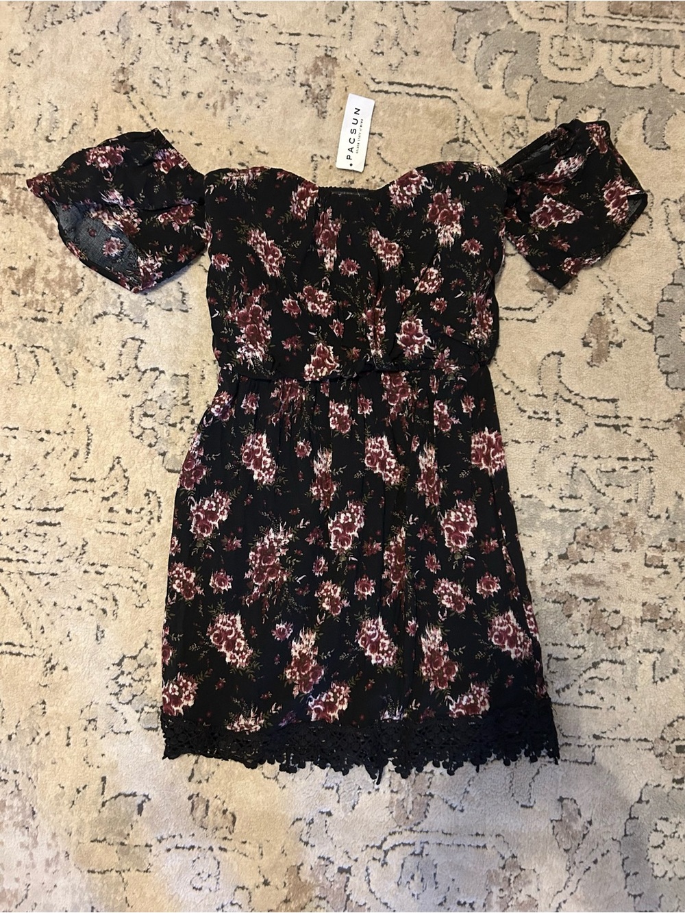 Floral Mini Dress in Black & Pink Size Small NWT